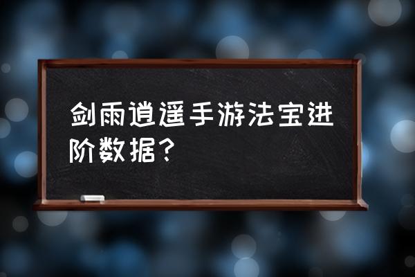 剑雨逍遥手游烧钱吗 剑雨逍遥手游法宝进阶数据？