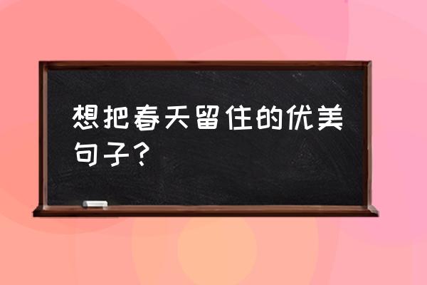 怎么留住春天呢 想把春天留住的优美句子？