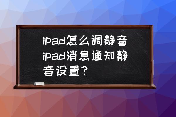 ipadpro怎么调成静音模式 ipad怎么调静音ipad消息通知静音设置？