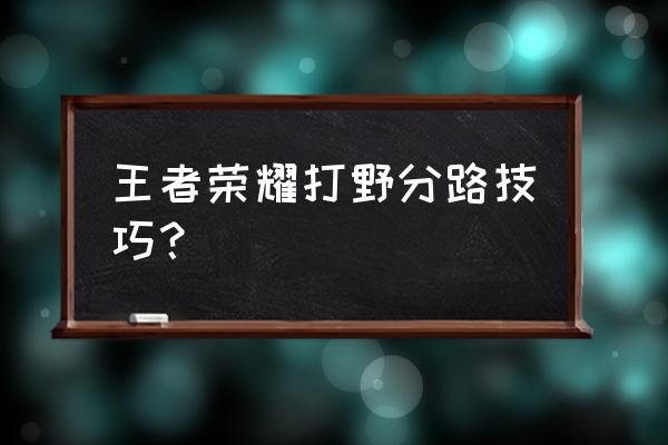 王者荣耀打野意识操作和技巧 王者荣耀打野分路技巧？